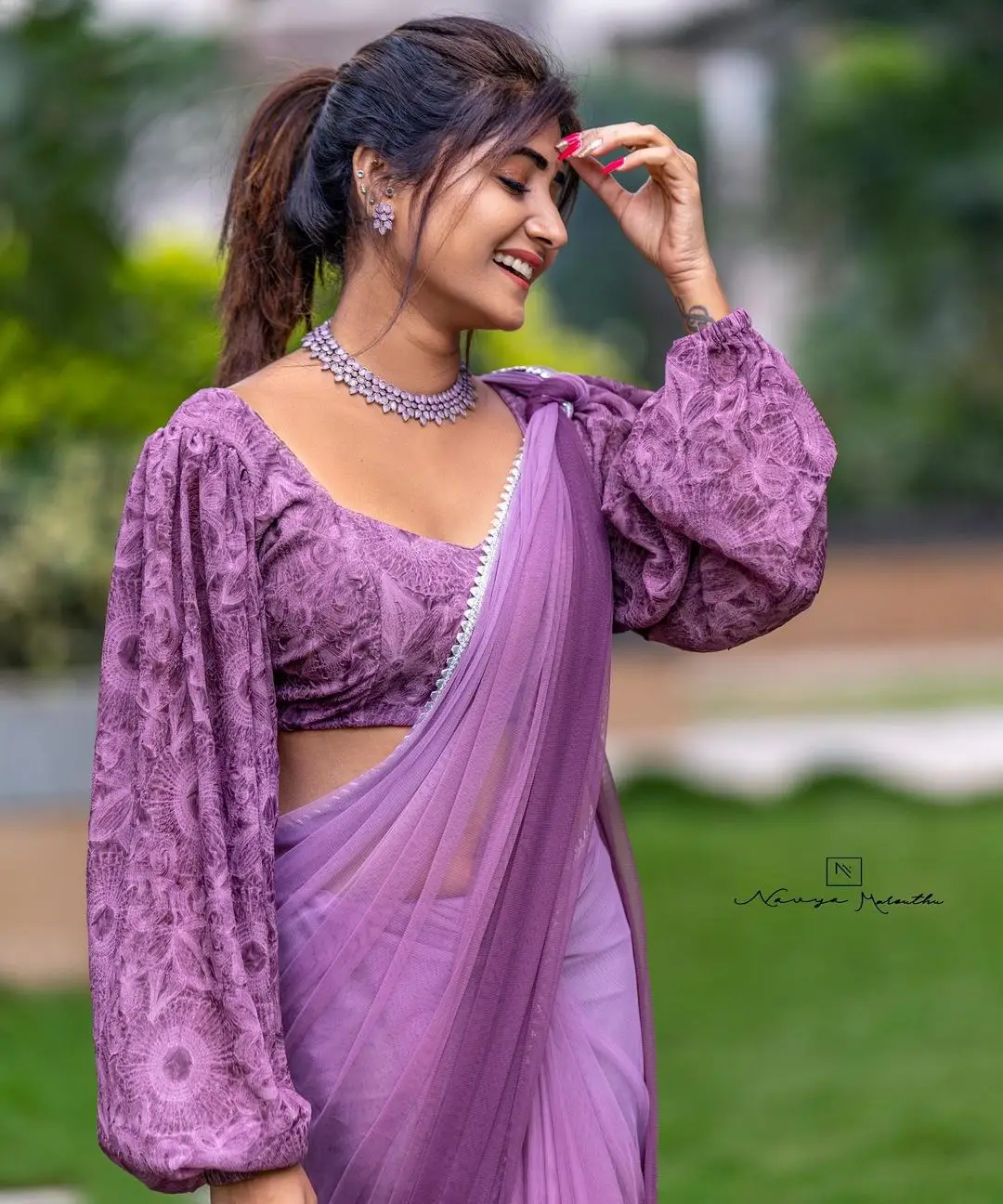 Vasanthi Krishnan Wearing Violet Saree Blouse